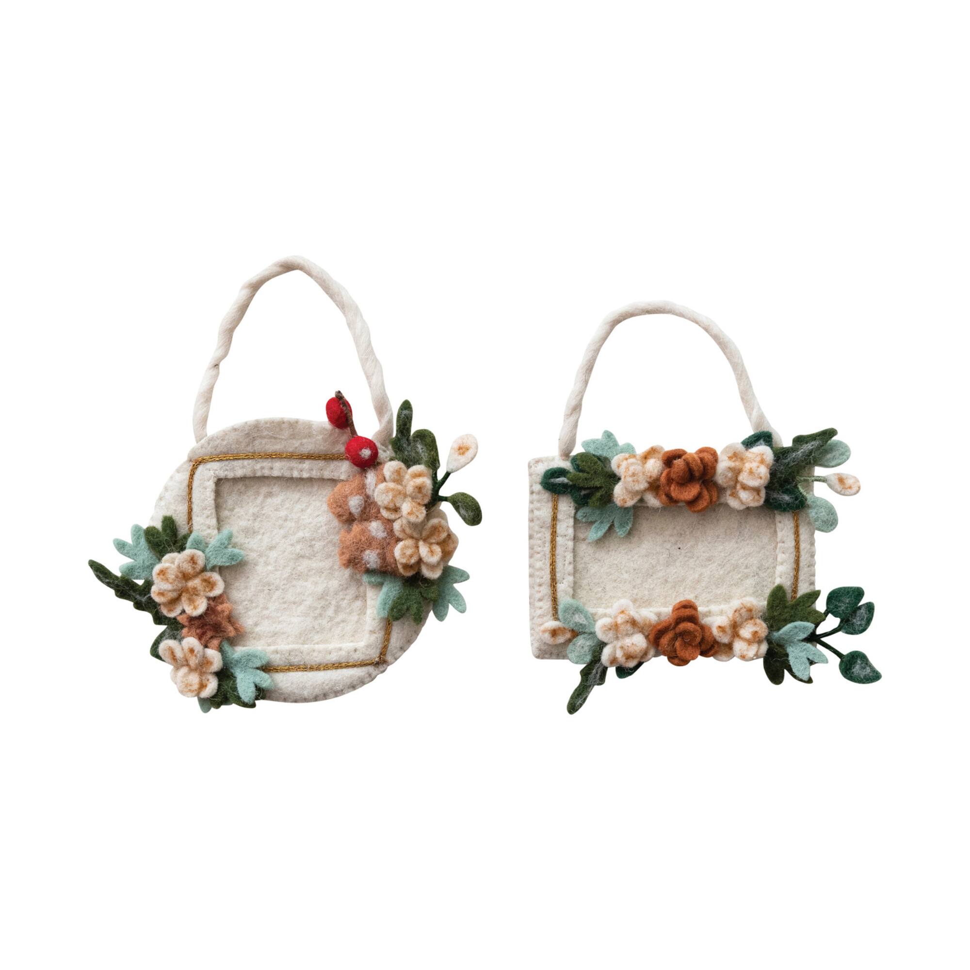 Hello Honey® Handmade Wool Felt Photo Frame Ornament Set with Appliqued Flowers & Velcro
